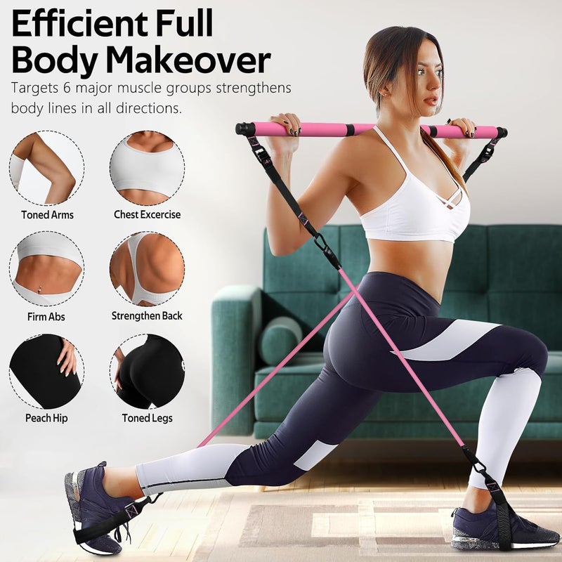 RENRANRING Pilates Bar Kit with Resistance Bands, Multifunctional Pilates Bar for Women & Men with Heavy-Duty Metal Adjustment Buckle, Pilates Home Equipment for Full BodyWorkouts - Image 5